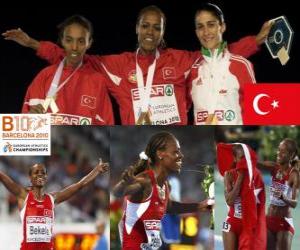 Puzzle Alemitu 5000 m πρωταθλητής Bekele, Elvan Abeylegesse και η Σάρα Moreira (2η και 3η) του Ευρωπαϊκού Πρωταθλήματος Στίβου της Βαρκελώνης 2010