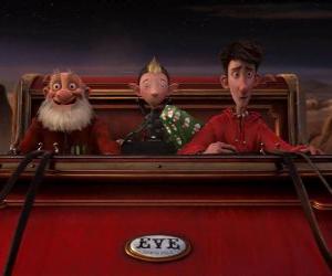 Puzzle Arthur Christmas, Grand-Σάντα και Μπριόνι στο παλιό έλκηθρο έτοιμος να διανείμετε το τελευταίο δώρο