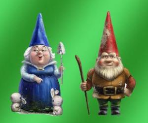 Puzzle Blueberry κυρία και ο Λόρδος Gnomeo μητέρα Redbrick πατέρα της Ιουλιέτας και των ηγετών των δύο αντίπαλων κήπους