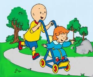 Puzzle Caillou κάνοντας μια βόλτα με τη μικρή αδερφή στο καροτσάκι