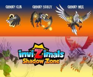 Puzzle Crooky Cub, Crooky Scout, Crooky Max. Invizimals Shadow Zone. Invizimal εγωιστικό, χειραγώγησης και άπληστοι, πολύ τρελός για το σπινθήρες