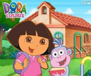 Puzzle Dora και μπότες πηγαίνουν στο σχολείο