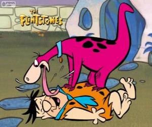 Puzzle Fred Flintstone λαμβάνει το θερμό καλωσόρισμα από το Dino