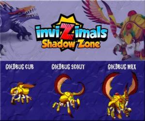 Puzzle Goldbug Cub, Goldbug Scout, Goldbug Max. Invizimals Shadow Zone. Χρυσή σκαθάρι προέρχεται από την αρχαία Αίγυπτο των Φαραώ. Invizimal γρήγορα και σκληρά