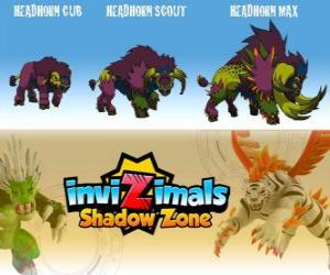 Puzzle Headhorn Cub, Headhorn Scout, Headhorn Max. Invizimals Shadow Zone. Ο μεγάλος φόβος bison από ιθαγενείς της Αμερικής