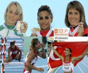 Puzzle Nevin Yanit πρωταθλητής στα 100μ εμπόδια, Derval O&#039;Rourke και Carolin Nytra (2η και 3η) του Ευρωπαϊκού Πρωταθλήματος Στίβου της Βαρκελώνης 2010