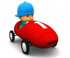 Puzzle Pocoyo οδήγηση ενός αγωνιστικού αυτοκινήτου