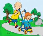 Caillou κάνοντας μια βόλτα με τη μικρή αδερφή στο καροτσάκι