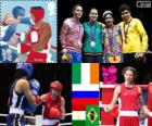 Γυναικεία Πυγμαχία ελαφρύ πόντιουμ, Katie Taylor (Ιρλανδία), Sofya Ochigava (Ρωσία), Mavzuna Chorieva (Τατζικιστάν) και Adriana Araujo (Βραζιλίας), London 2012