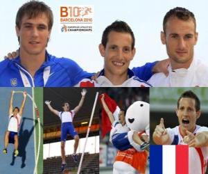 Puzzle Renaud Lavillenie πρωταθλητής θόλο Πόλο, και Przemysław Masuryk Maxym Czerwiński (2η και 3η) του Ευρωπαϊκού Πρωταθλήματος Στίβου της Βαρκελώνης 2010