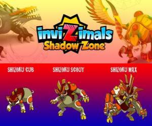 Puzzle Shizoku Cub, Shizoku Scout, Shizoku Max. Invizimals Shadow Zone. Ένα γουρούνι σαμουράι που προέρχεται από την φεουδαρχική Ιαπωνία, ένας πολεμιστής στην πανοπλία