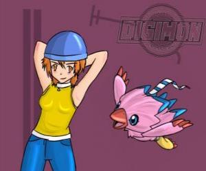 Puzzle Sora παίζει με digimon Biyomon της. Sora Takenouchi είναι η πιο υπεύθυνη και ώριμη της ομάδας