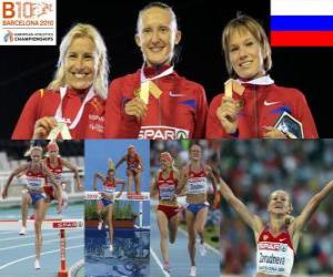 Puzzle Yulia Zarudneva 3000 m ανωμάλου πρωταθλητής Marta Dominguez και Liubov Jarlamova (2η και 3η) του Ευρωπαϊκού Πρωταθλήματος Στίβου της Βαρκελώνης 2010