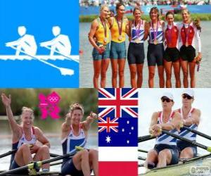 Puzzle Διπλή sculls πόντιουμ γυναικών, κωπηλασία, Anna Watkins, Katherine Grainger (Ηνωμένο Βασίλειο), Kim Crow, Brooke Pratley (Αυστραλία) και Magdalena Fularczyk, Julia Michalska (Πολωνία) - London 2012-