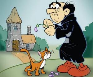 Puzzle Ο κακός μάγος Gargamel και τη γάτα του Azrael, οι εχθροί των Στρουμφ