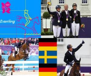 Puzzle Πόντιουμ ιππασίας επιμέρους eventing, Michael Jung (Γερμανία), Sara Algotsson Ostholt (Σουηδία) και Sandra Auffahrt (Γερμανία) - London 2012-