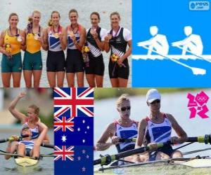 Puzzle Πόντιουμ κωπηλασία γυναικών coxless ζεύγος, Helen Glover, Heather Stanning (Ηνωμένο Βασίλειο), Kate Hornsey, Sarah Tait (Αυστραλία) και Juliette Haigh, Rebecca Scown (Νέα Ζηλανδία) - London 2012 -